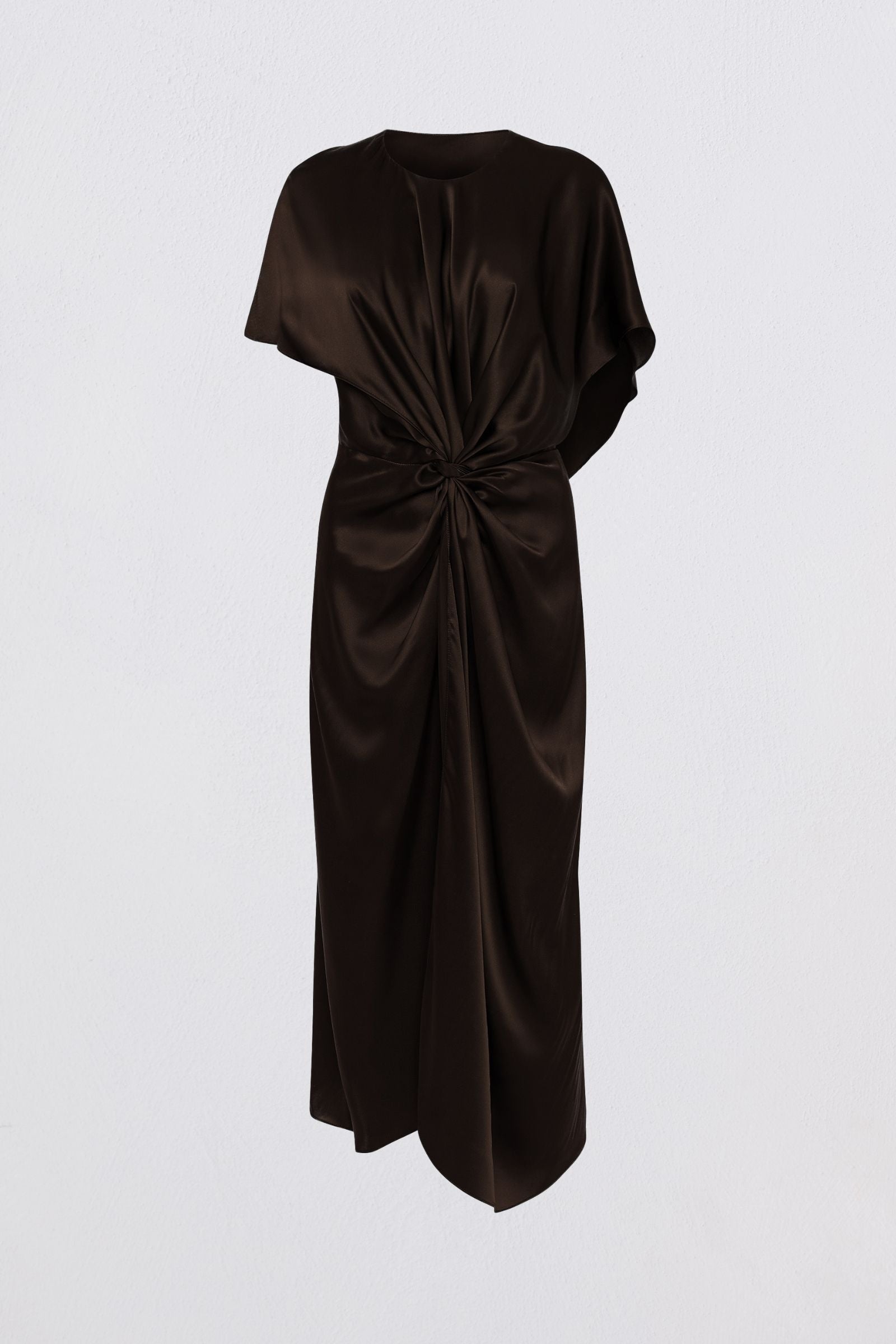 CHOCOLATE SILK SATIN ILLUSIONIST DRESS