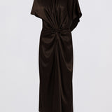 CHOCOLATE SILK SATIN ILLUSIONIST DRESS