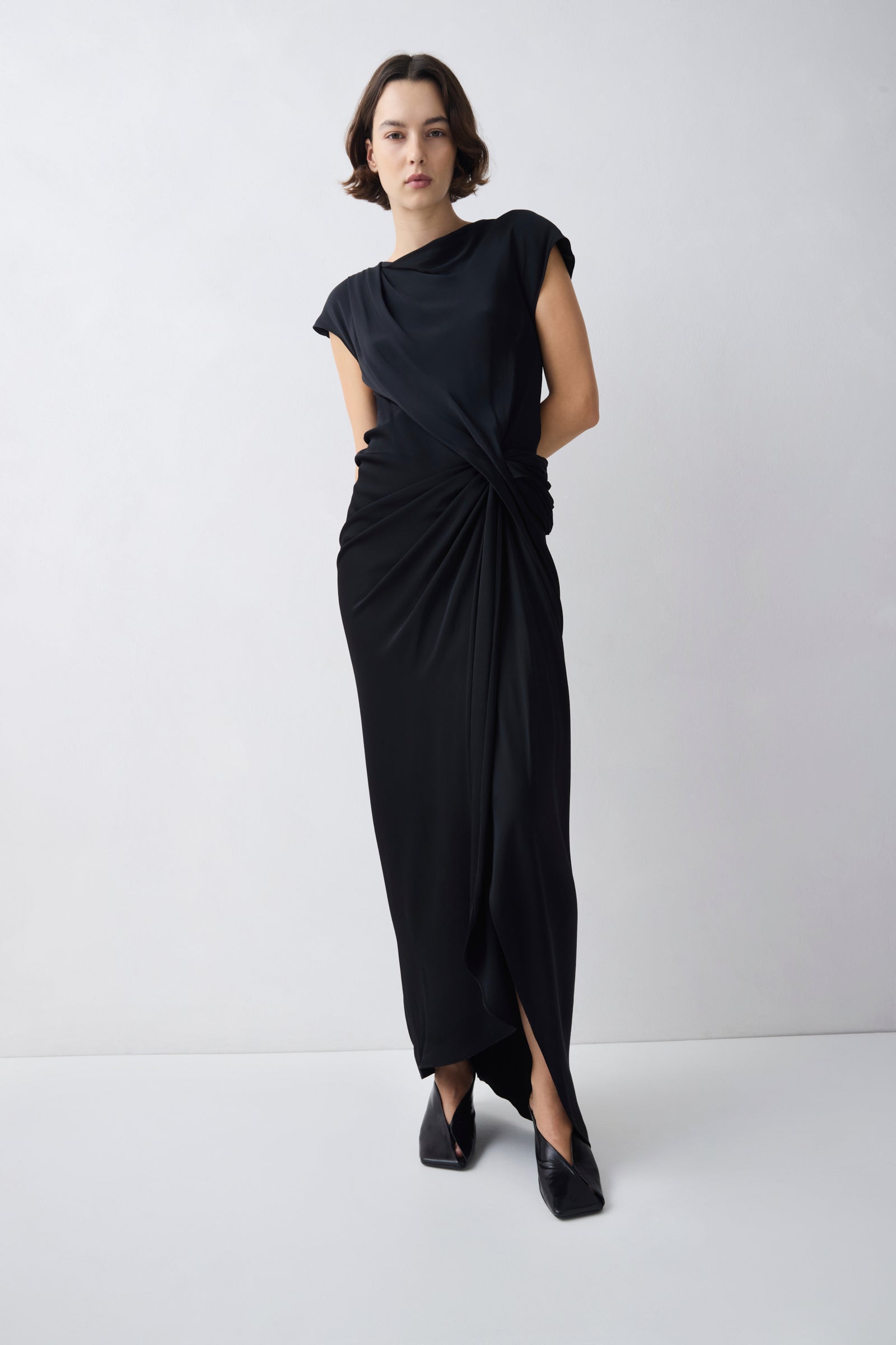 CREAM SATIN VEIL DRESS