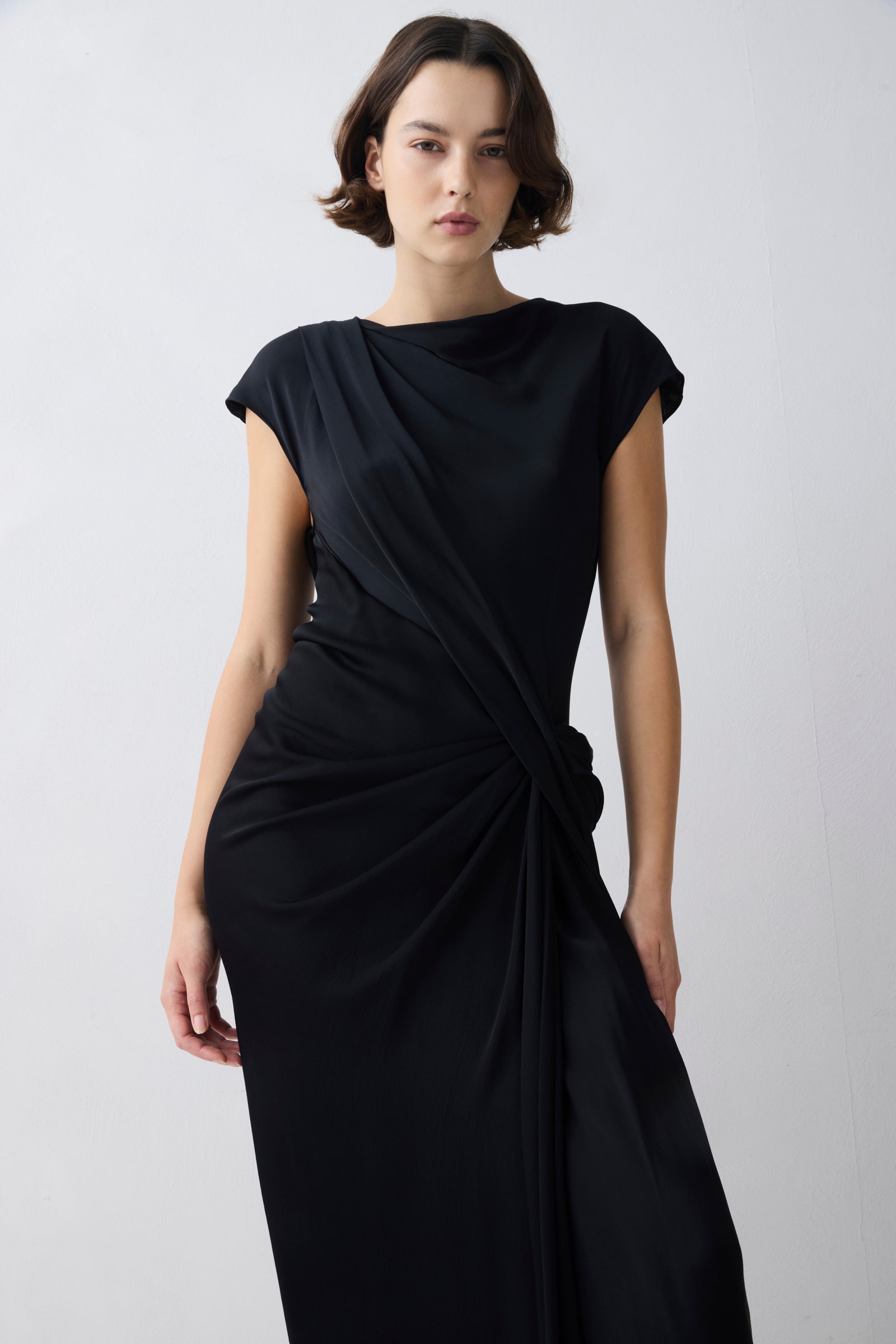 CREAM SATIN VEIL DRESS