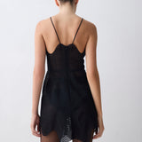 BLACK SCALLOPED LACE FLUX MINI DRESS