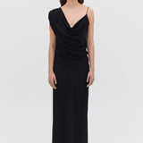 BLACK CRINKLE LIQUID GOWN