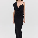 BLACK CRINKLE LIQUID GOWN