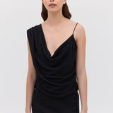 BLACK CRINKLE LIQUID GOWN