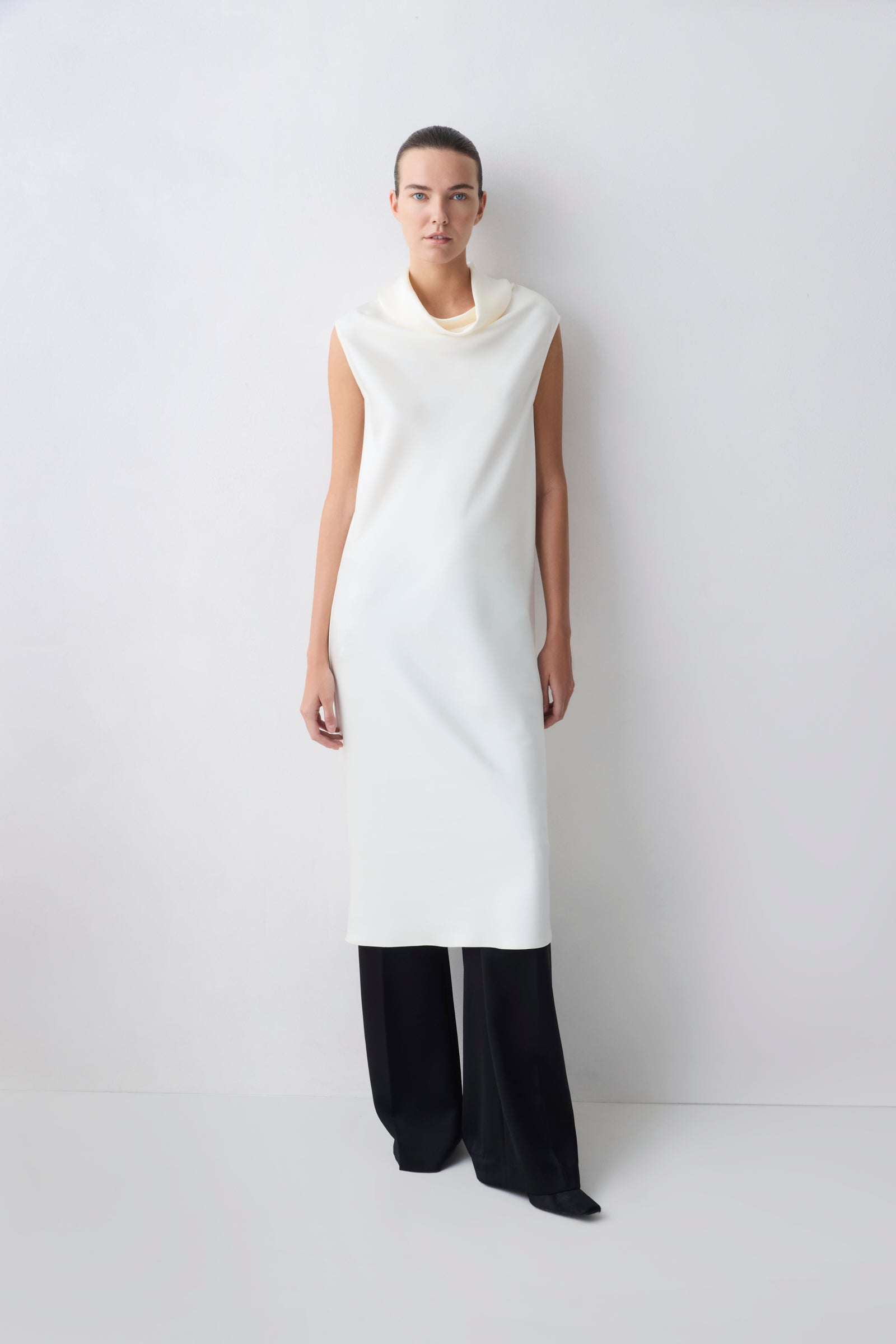 CREAM SATIN VEIL DRESS