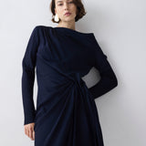 NAVY SATIN CREPE MORI MIDI DRESS