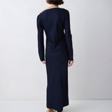 NAVY SATIN CREPE MORI MIDI DRESS