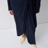 NAVY SATIN CREPE MORI MIDI DRESS