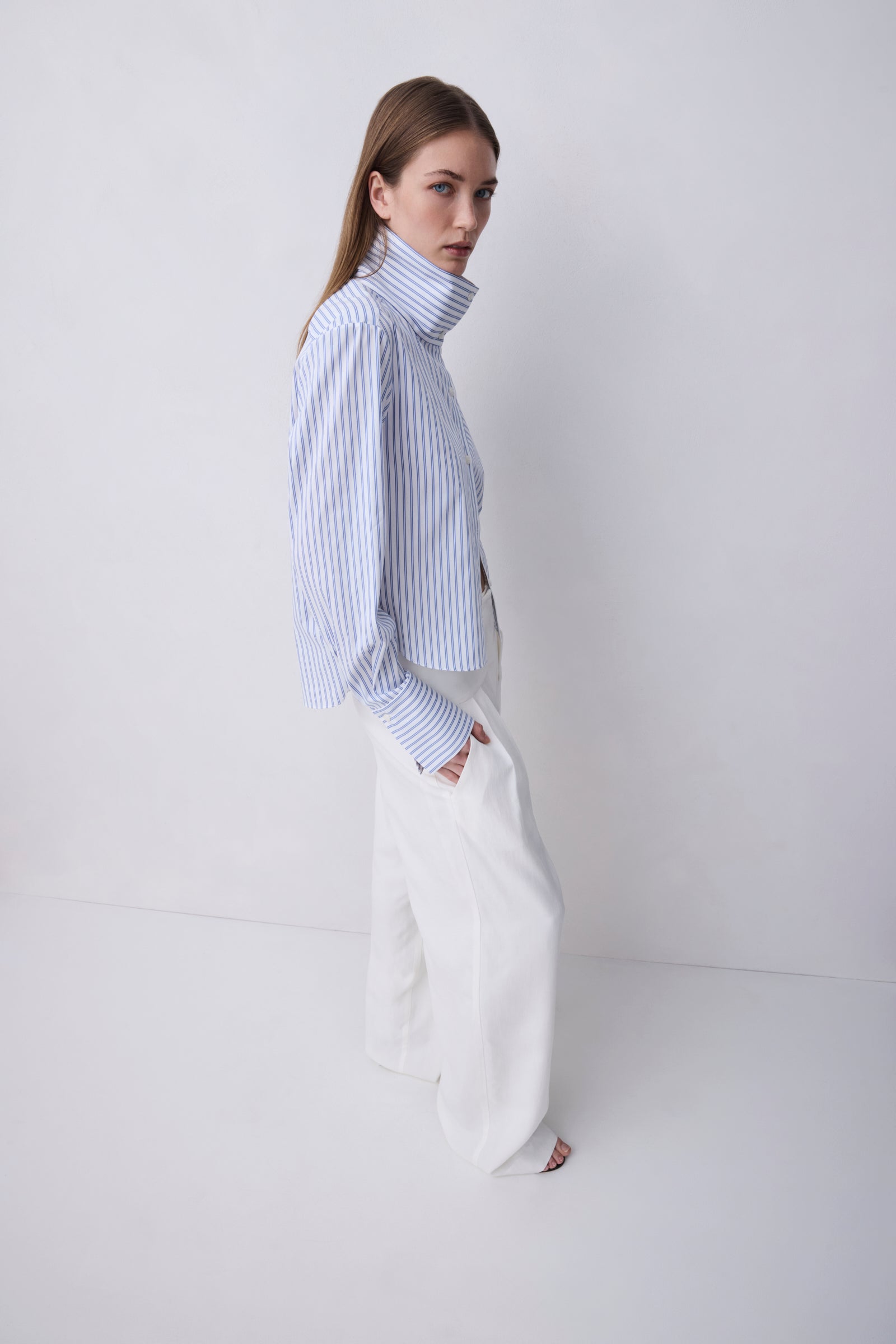 BLUE STRIPE COTTON RISE SHIRT