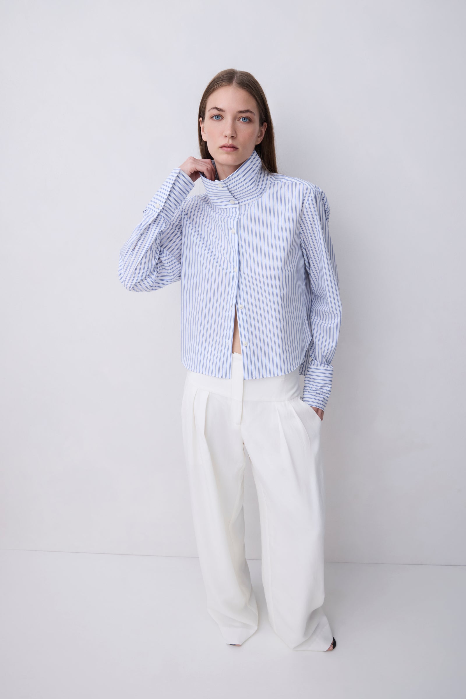 BLUE STRIPE COTTON RISE SHIRT