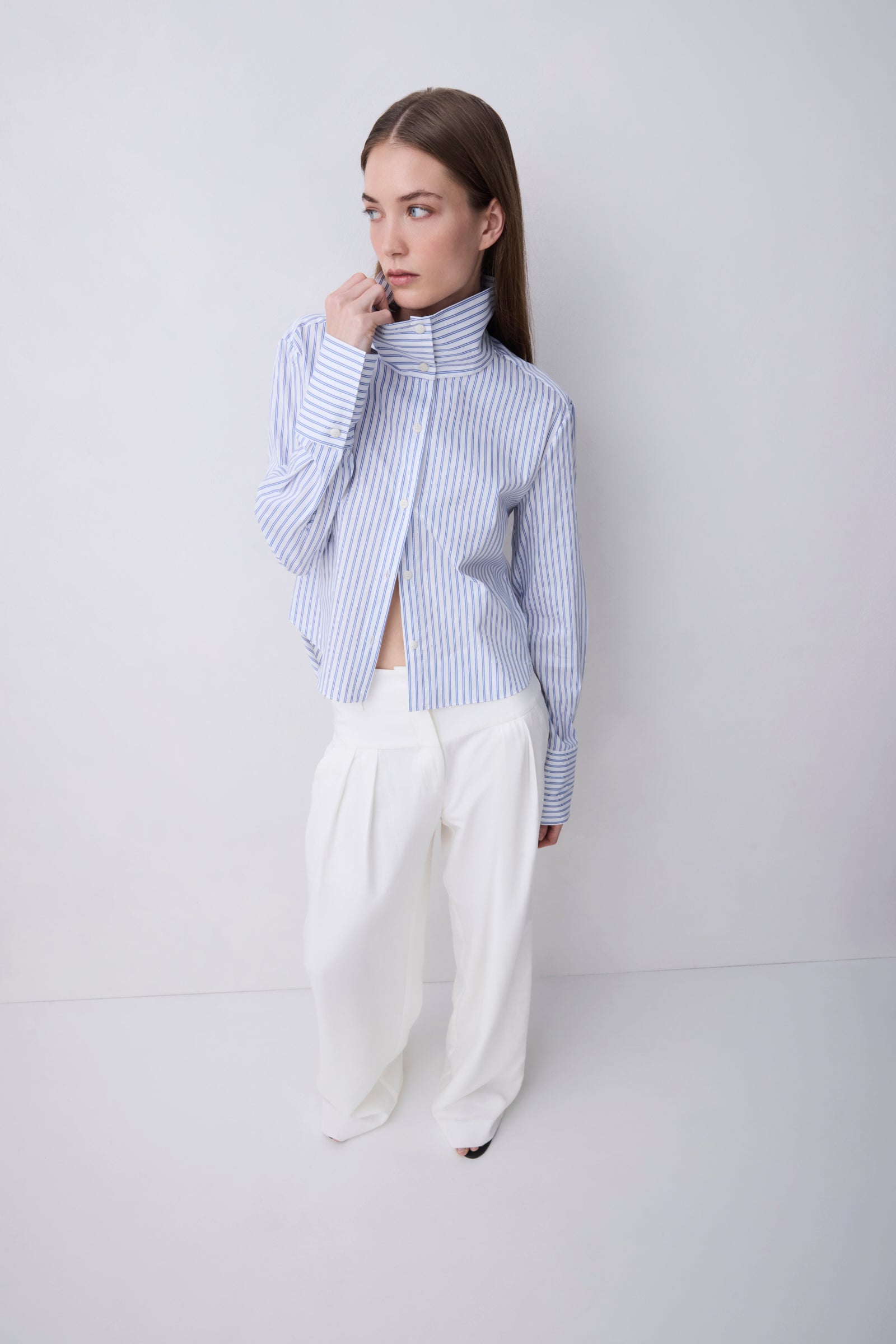 BLUE STRIPE COTTON RISE SHIRT