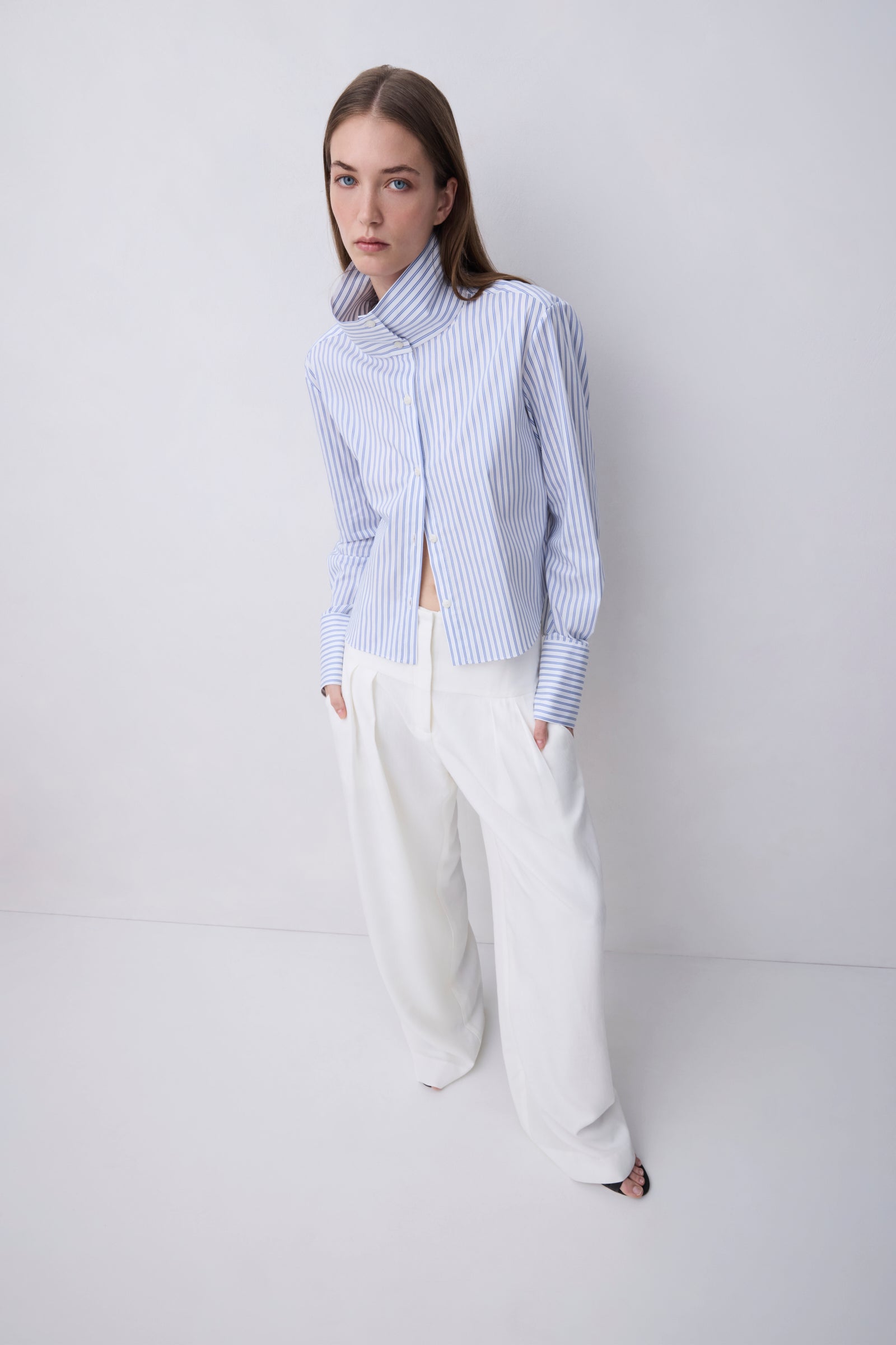 BLUE STRIPE COTTON RISE SHIRT
