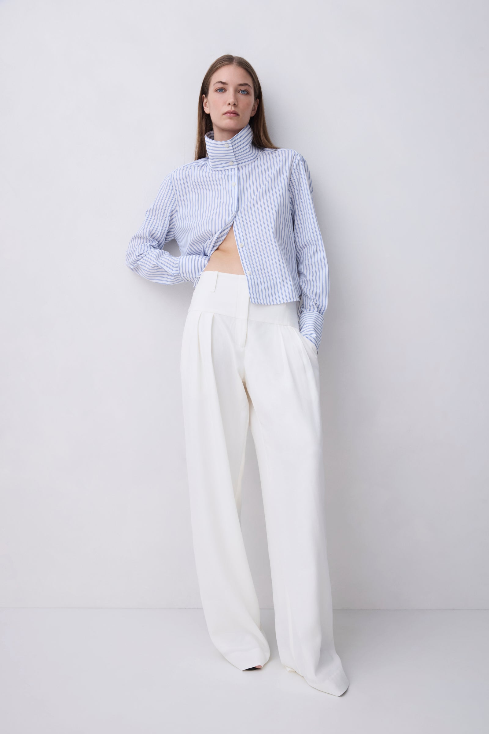 BLUE STRIPE COTTON RISE SHIRT