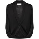 BLACK SATIN SUITING CURRENT CAPE JACKET