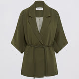 OLIVE CREPE SUITING ARBUS COAT