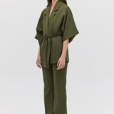 OLIVE CREPE SUITING ARBUS COAT