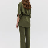 OLIVE CREPE SUITING ARBUS COAT