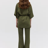 OLIVE CREPE SUITING ARBUS COAT