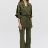OLIVE CREPE SUITING ARBUS COAT