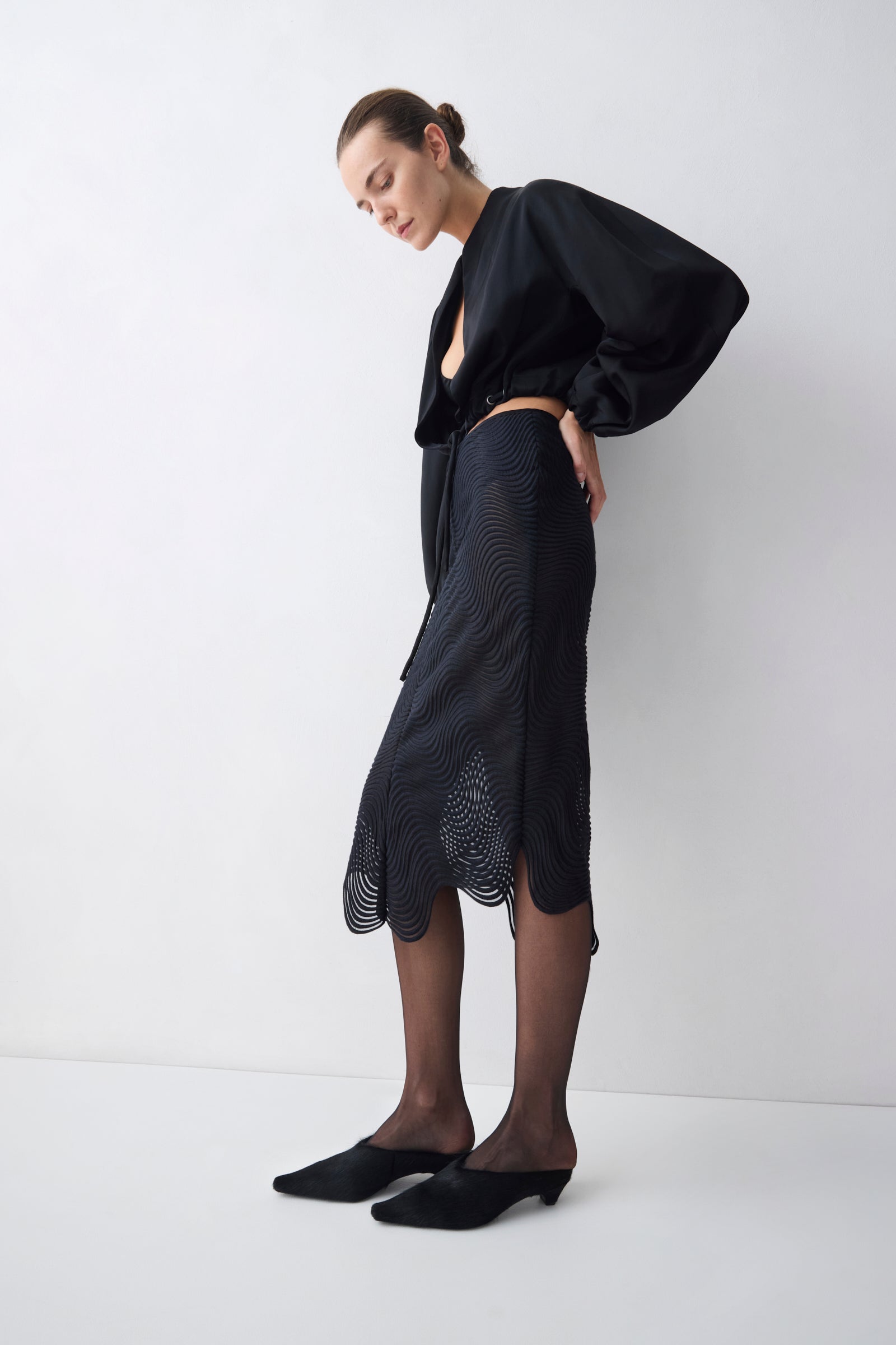 BLACK SATIN SUITING CAMPBELL BOMBER