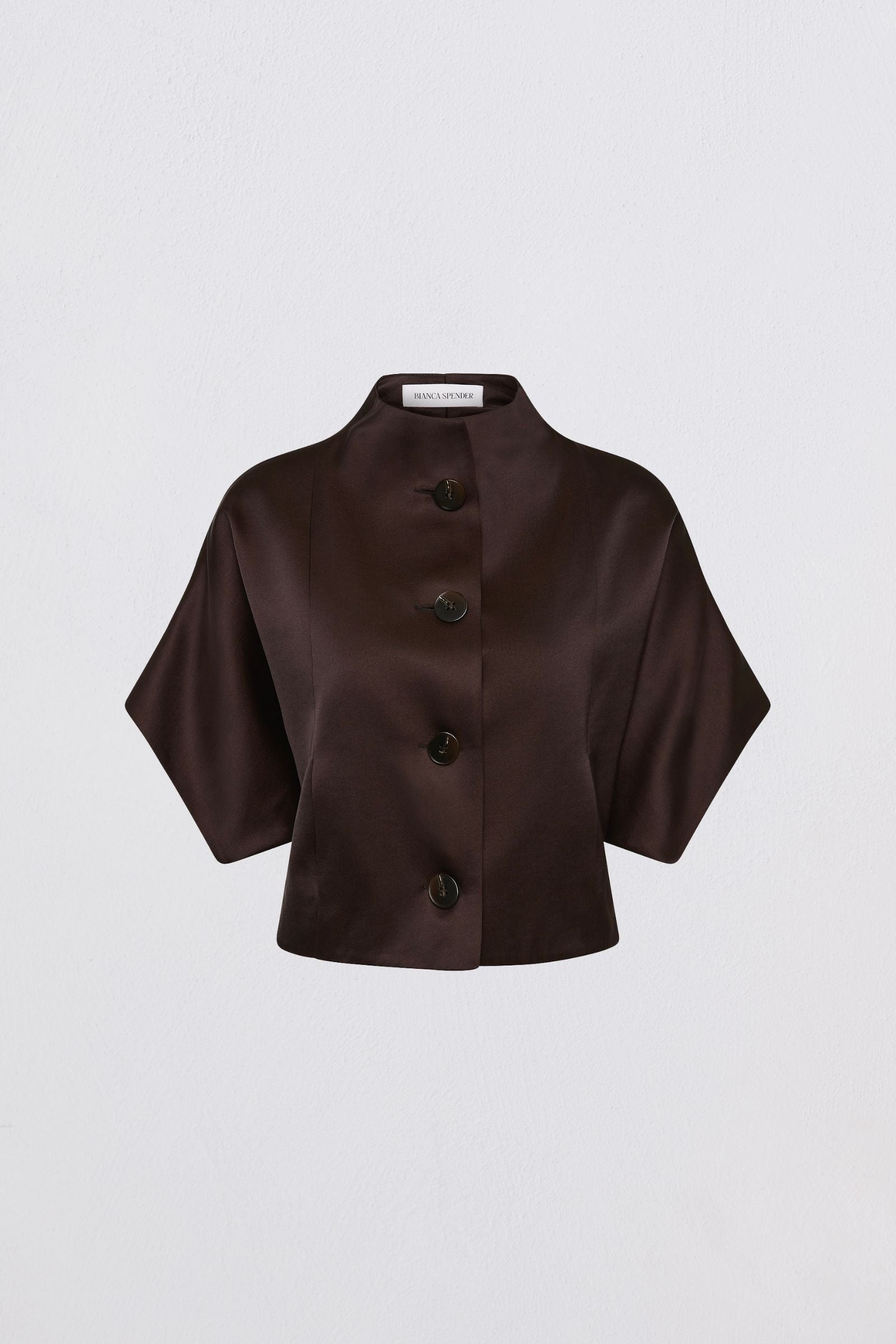 CHOCOLATE SATIN SUITING MUTUAL JACKET
