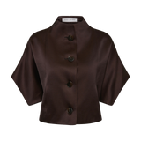 CHOCOLATE SATIN SUITING MUTUAL JACKET