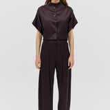 CHOCOLATE SATIN SUITING MUTUAL JACKET