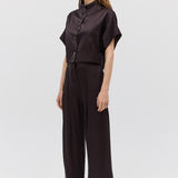 CHOCOLATE SATIN SUITING MUTUAL JACKET