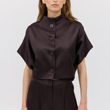 CHOCOLATE SATIN SUITING MUTUAL JACKET