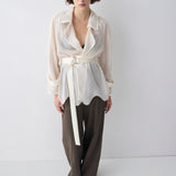 IVORY SCALLOPED LACE HENRI CROPPED TRENCH