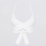 WHITE SPANDEX RISING SWIM TOP