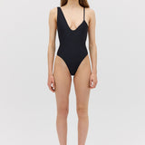 BLACK SPANDEX PLUNGE ONE PIECE