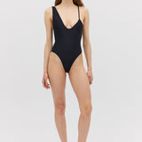 BLACK SPANDEX PLUNGE ONE PIECE