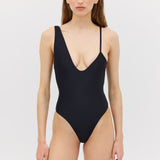 BLACK SPANDEX PLUNGE ONE PIECE