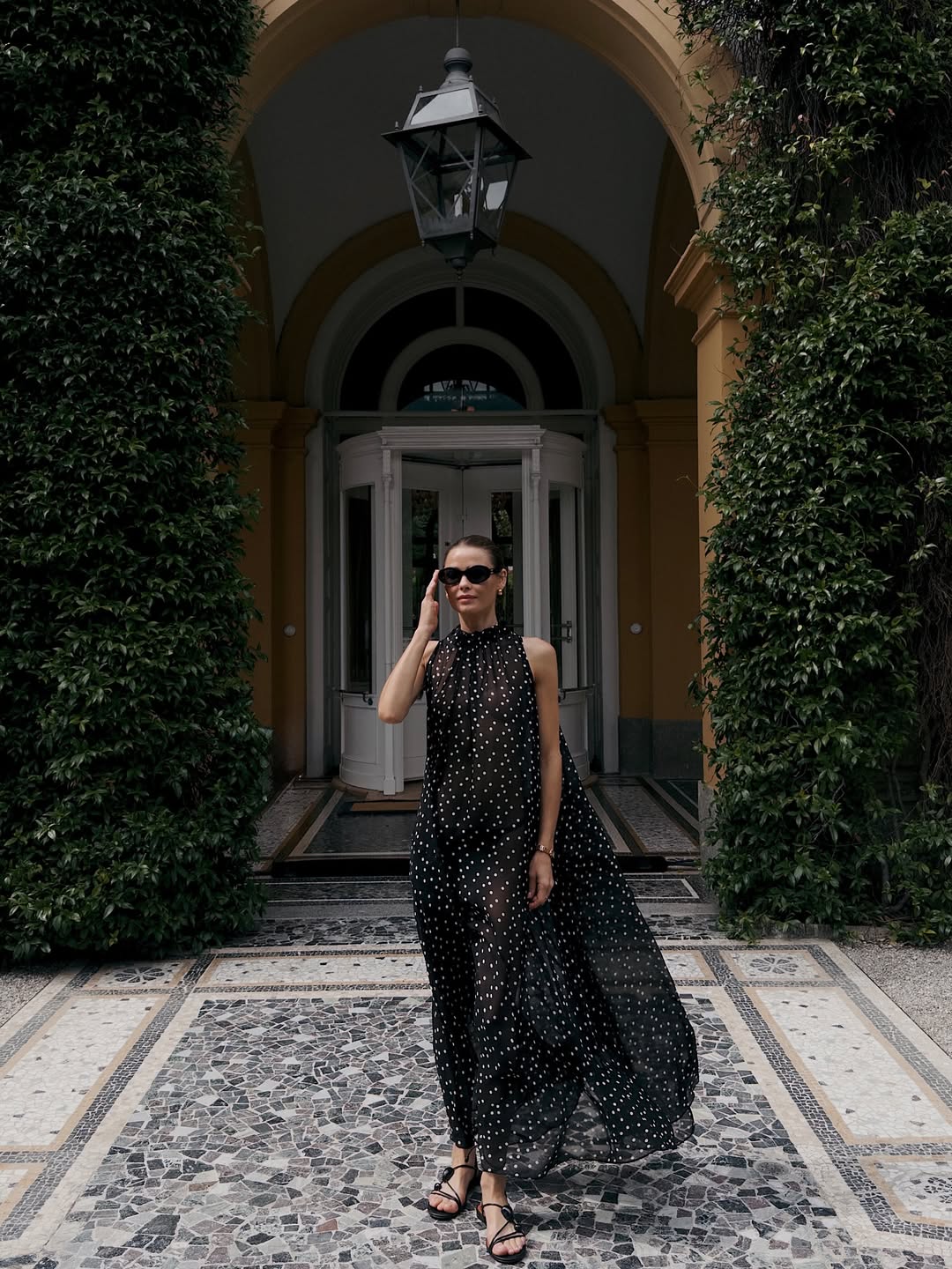 BLACK POLKA DOT SILK EMERGE DRESS