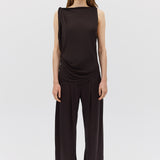 CHOCOLATE SATIN SUITING SURRENDER PANT