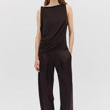 CHOCOLATE SATIN SUITING SURRENDER PANT