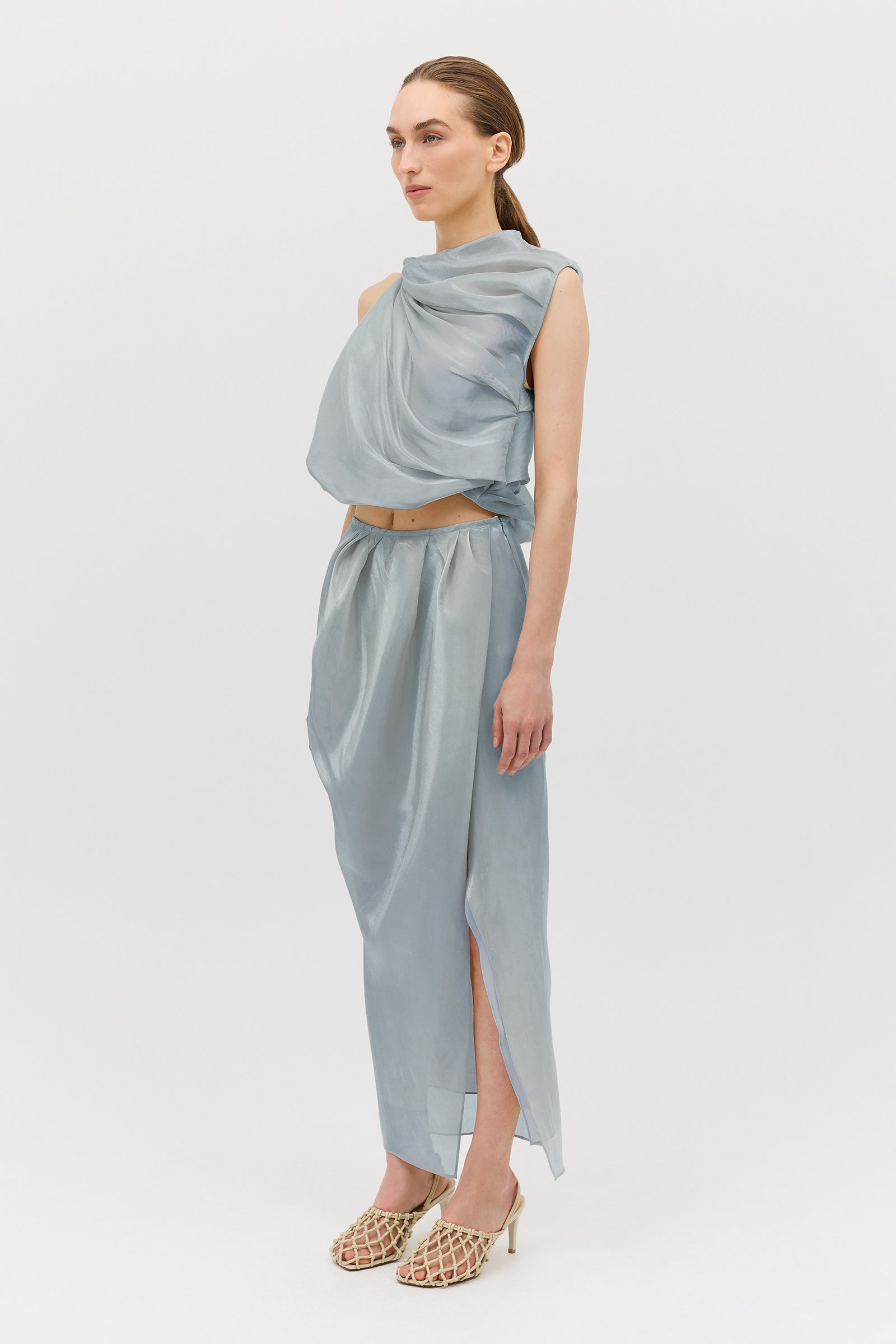 BLUE LIQUID ORGANZA TUMBLE TOP