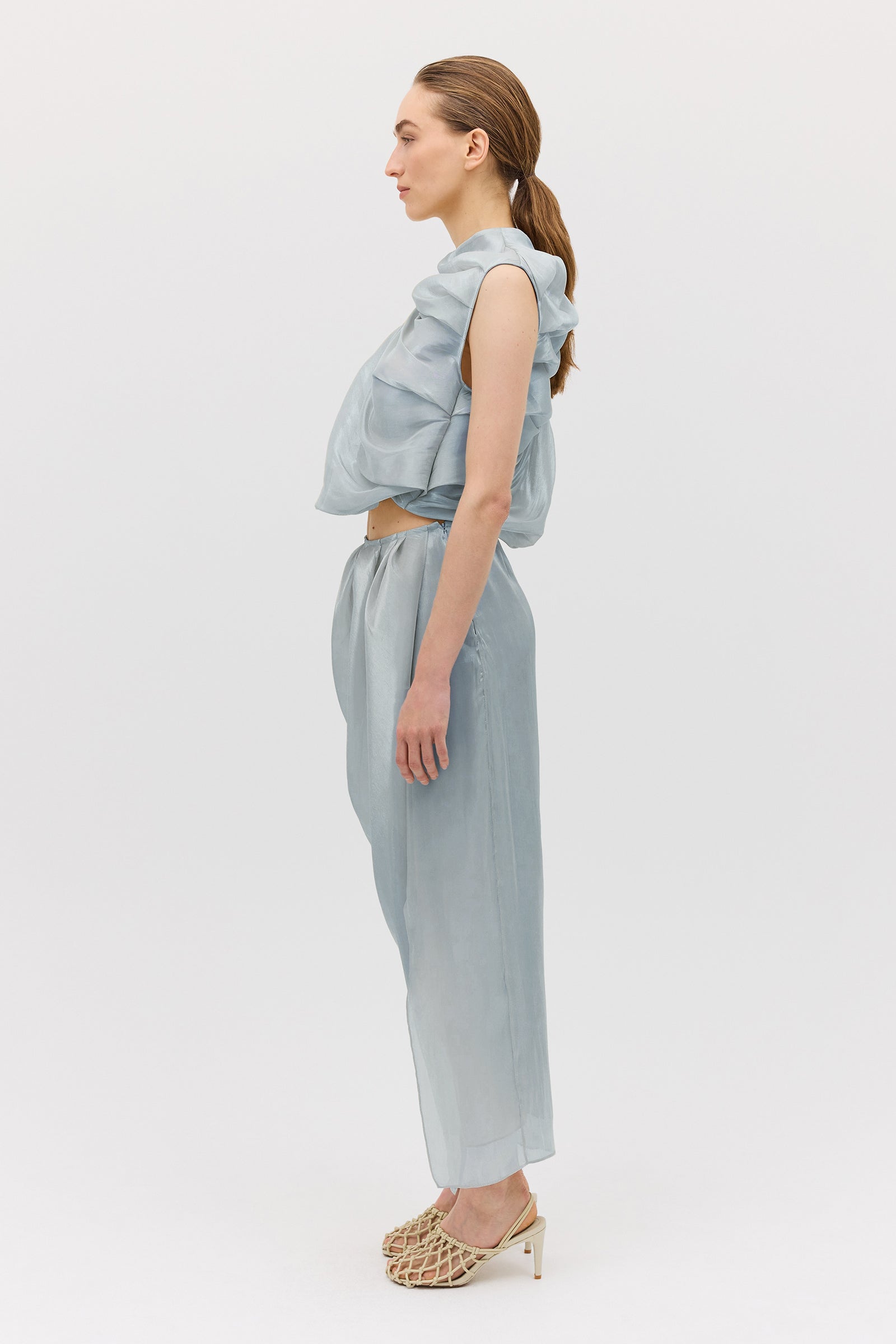 BLUE LIQUID ORGANZA TUMBLE TOP