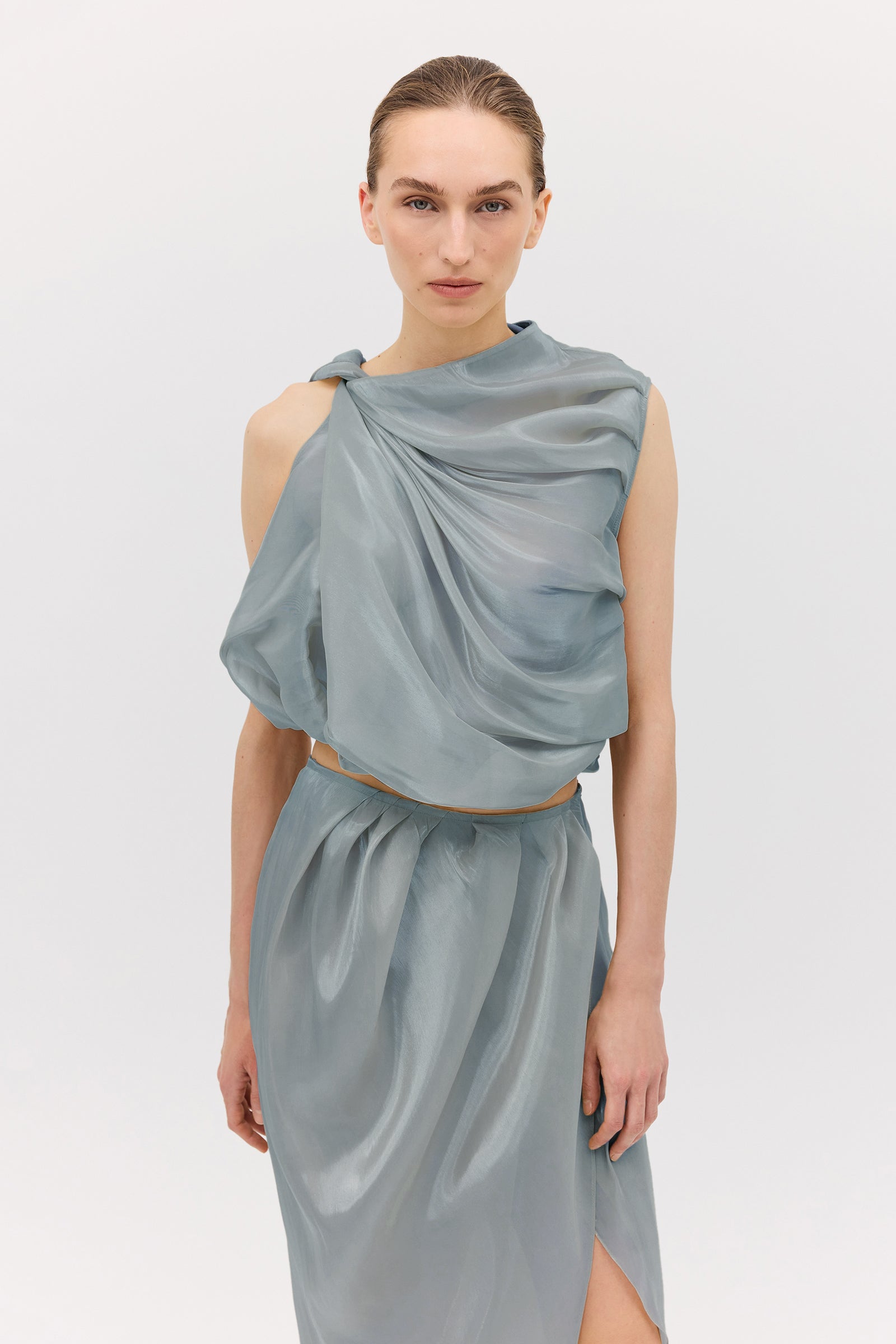 BLUE LIQUID ORGANZA TUMBLE TOP