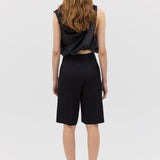 BLACK SATIN SUITING SURGES SHORT