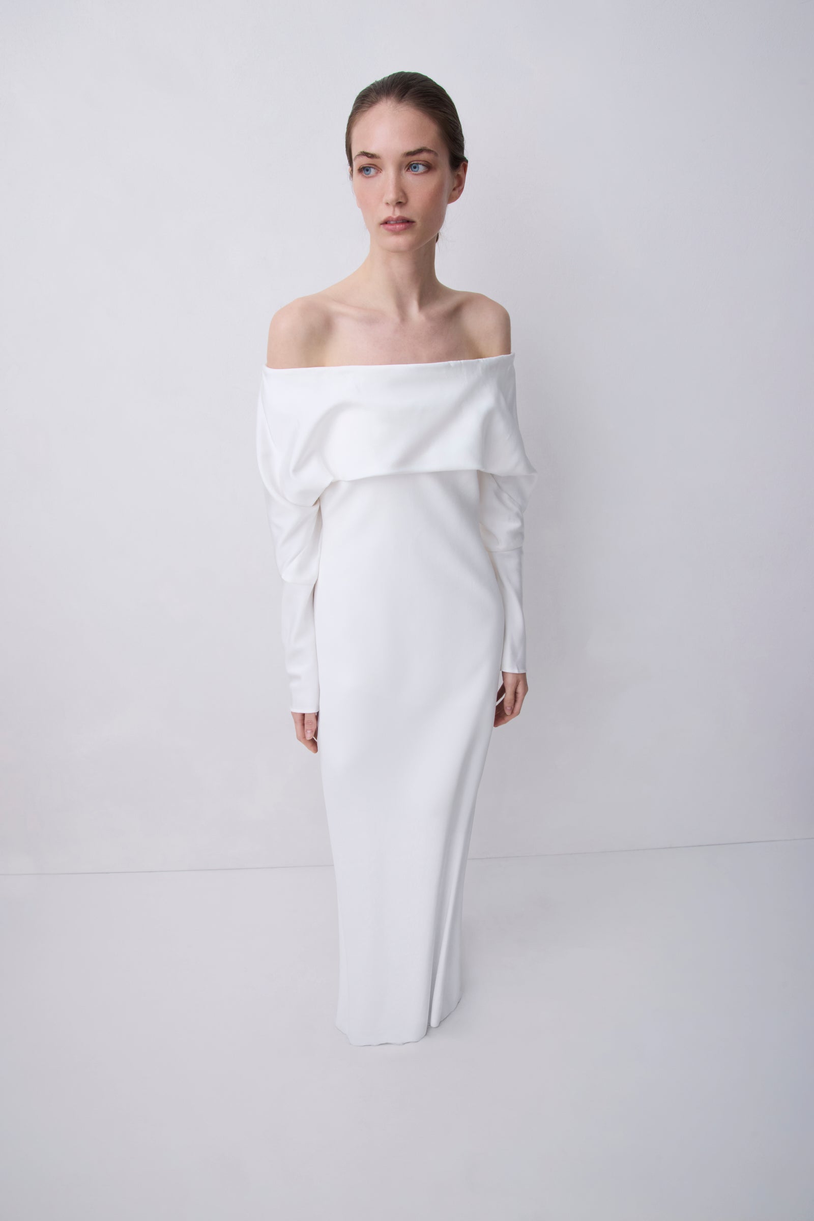 IVORY SATIN CREPE BIJOU GOWN
