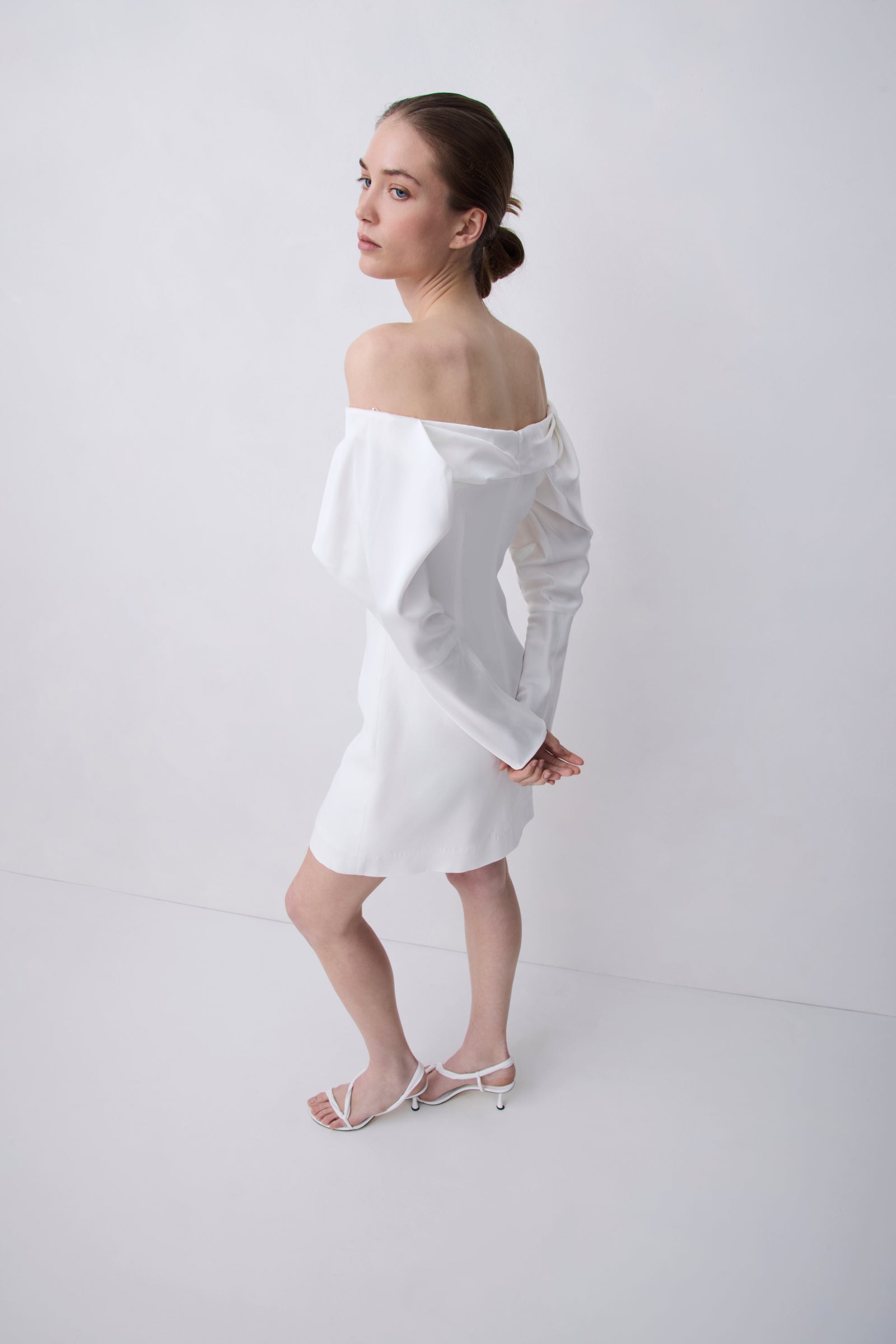 IVORY SATIN CREPE BIJOU MINI DRESS