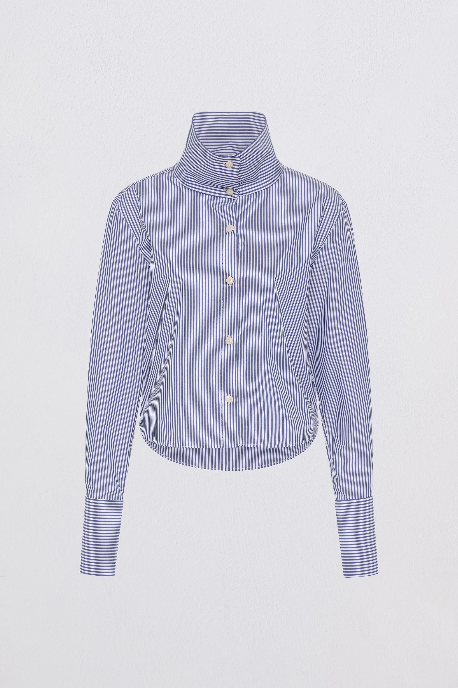 NAVY STRIPE COTTON SHIRTING RISE SHIRT
