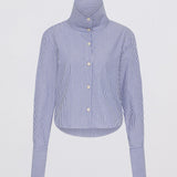 NAVY STRIPE COTTON SHIRTING RISE SHIRT