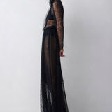 BLACK SPOT LACE BYSTANDER TOP