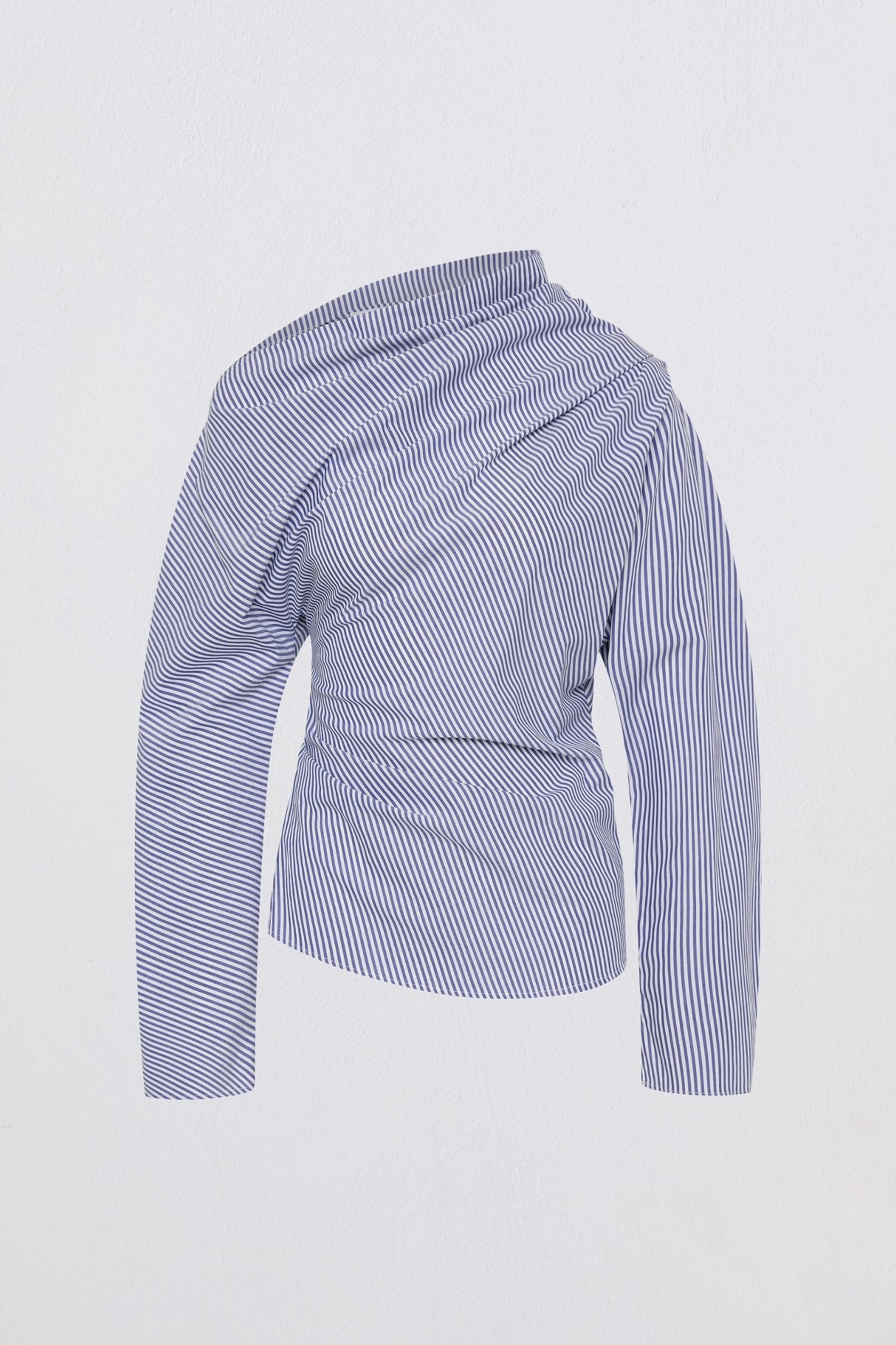 NAVY STRIPE COTTON SHIRTING DECODE LONG SLEEVE TOP