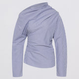 NAVY STRIPE COTTON SHIRTING DECODE LONG SLEEVE TOP
