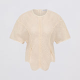 Beige lace top on a light gray background