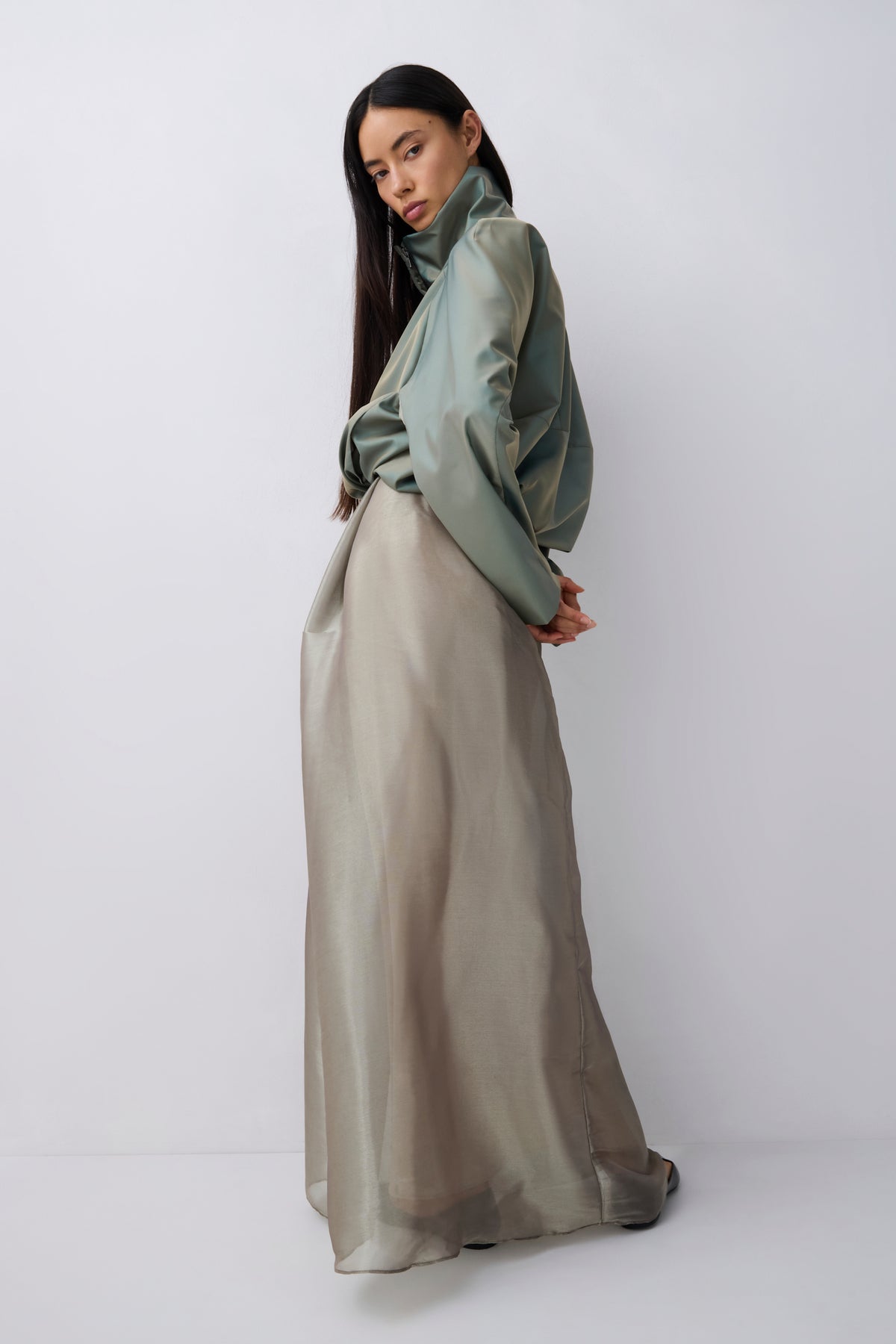 BRONZE LIQUID ORGANZA REBEL SKIRT